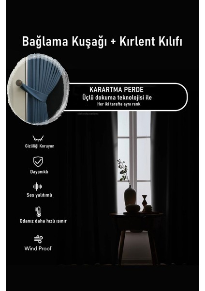 Rech Home Taç Blackout Indigo - Karartma Güneşlik Ses ve Isı yalıtımlı