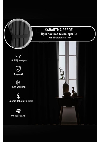 Rech Home Taç Blackout Antrasit - Karartma Güneşlik Ses ve Isı yalıtımlı