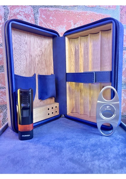 Puro Çantası Lüks Seyahat Humidoru %100 Deri 3'lü Set( Puro Makası, Puro Çakmağı, Humidor) modelleri
