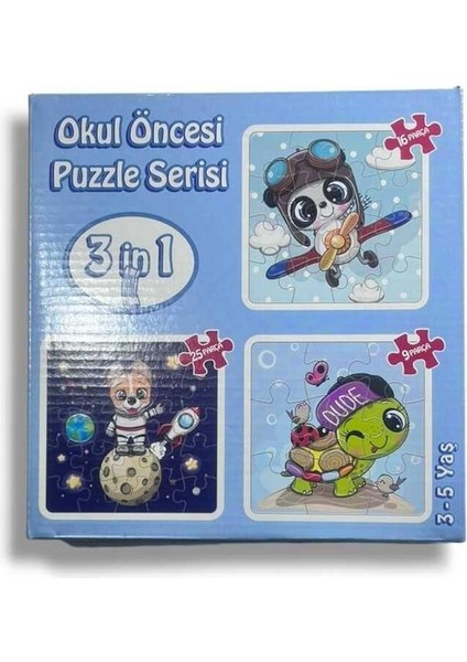 Okul Öncesi Yapboz 3 Adet Farklı Tasarım Tek Kutu Içerisinde Mavi