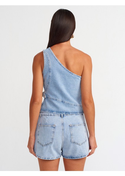 71680 Yanı Tokalı Denim Şort Etek-Mavi fiyatları
