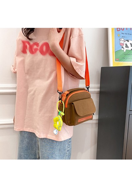 Kontrast Renk Tuval Küçük Çanta Kadın Sokak Modası Rahat Küçük Omuz Çantası Küçük Taze Öğrenci Omuz Crossbody Çanta (Yurt Dışından)