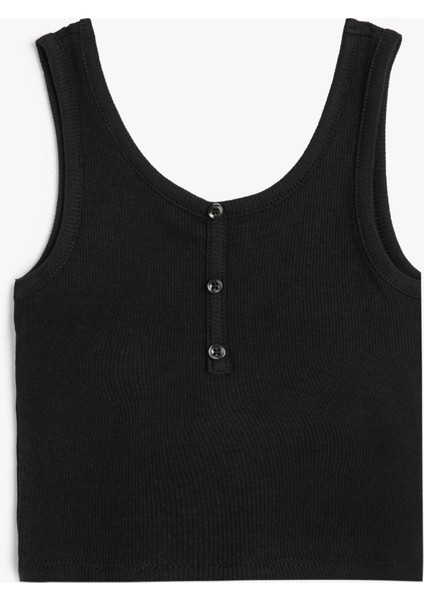 Crop Atlet Kolsuz Kalın Askılı U Yaka Düğme Detaylı