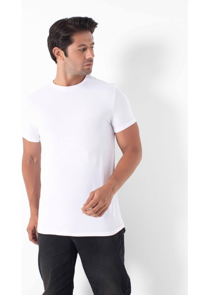 Erkek Beyaz T-Shirt Pamuk Bisiklet Yaka Regular Fit fiyatları