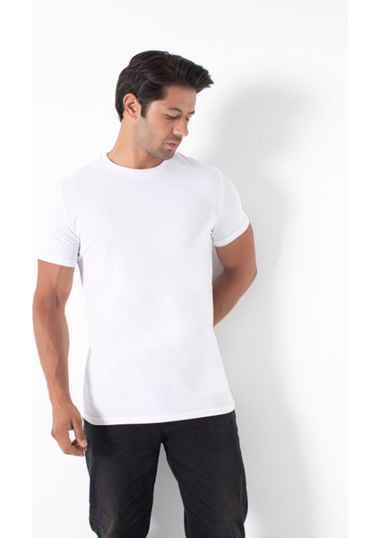 Erkek Beyaz T-Shirt Pamuk Bisiklet Yaka Regular Fit modelleri