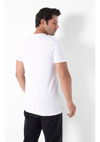Erkek Beyaz T-Shirt Pamuk Bisiklet Yaka Regular Fit fırsatları