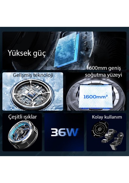 36W Rgb Işıklı Kablolu Radyatörlü Telefon ve Tablet Soğutucu,manyetik Mıknatıslı Soğutma Fanı