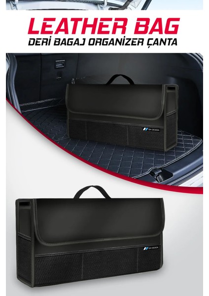 Ssangyong Rexton Lüks Deri Bagaj Organizer Çanta Siyah Kenarlı - Kaydırmaz Zeminli - Extra 5 File Cep
