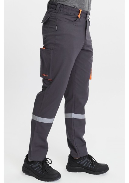 Iş Pantolonu Harman Kumaş Klasik Model Koyu Gri Kargo Pantolon Yazlık
