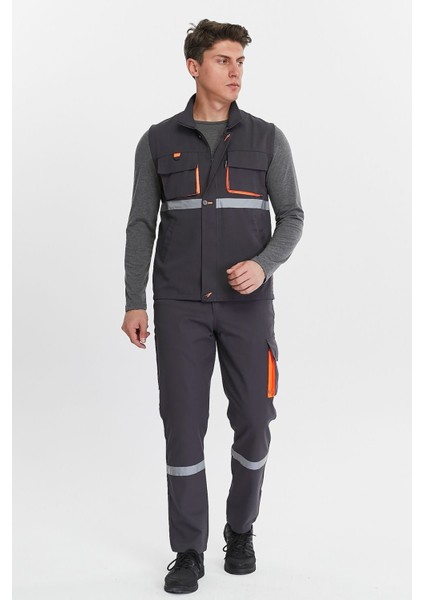 Iş Pantolonu Harman Kumaş Klasik Model Koyu Gri Kargo Pantolon Yazlık