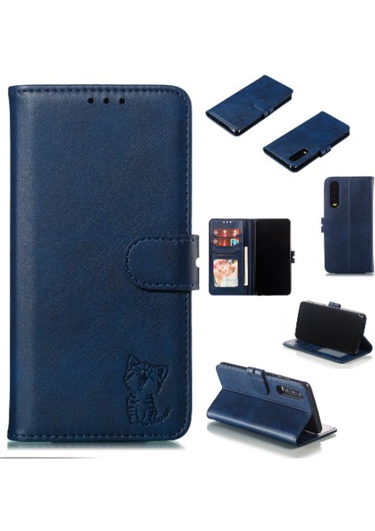 Huawei P30 Manyetik Kapatma Kabartmalı Kickstand Kartı Için Cüzdan Kılıf (Yurt Dışından)