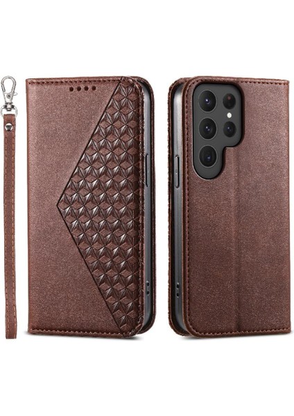 Samsung Galaxy S24 Ultra Cüzdan Eşkenar Dörtgen Şekli El Kayışı Kullanımı Için Flip Case (Yurt Dışından)