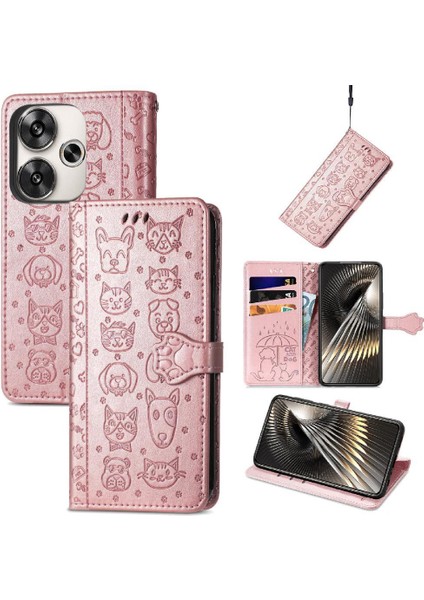 Xiaomi Poco F6 Darbeye Karikatür Hayvanlar Için Flip Case Kapak Kısa (Yurt Dışından)