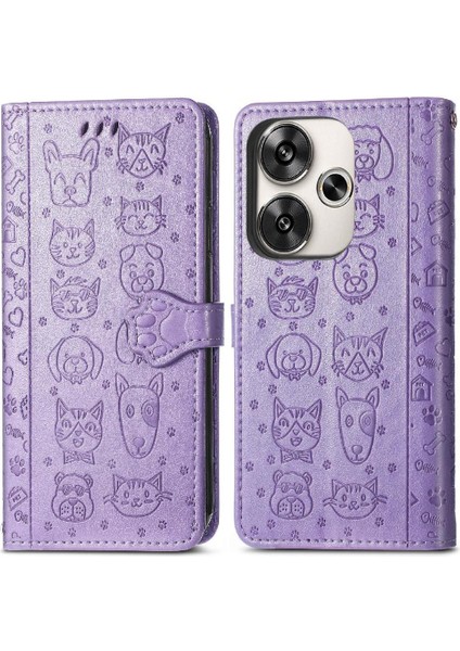 Xiaomi Poco F6 Darbeye Karikatür Hayvanlar Için Flip Case Kapak Kısa (Yurt Dışından)