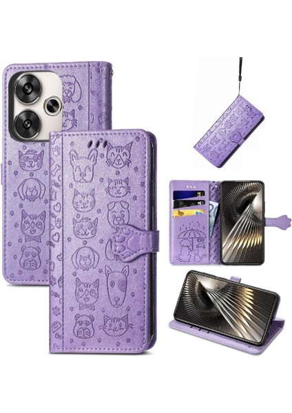 Xiaomi Poco F6 Darbeye Karikatür Hayvanlar Için Flip Case Kapak Kısa (Yurt Dışından)