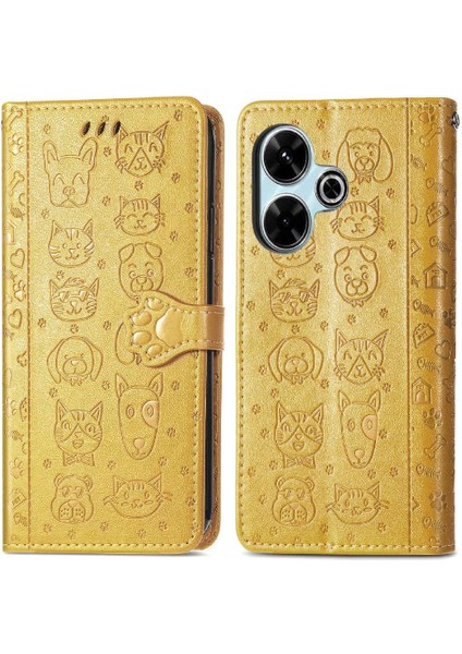 Xiaomi Redmi Için Flip Case 13 4g Deri Kılıf Kısa Kayış Karikatür Hayvanlar (Yurt Dışından)