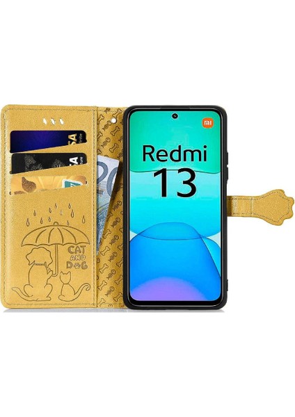 Xiaomi Redmi Için Flip Case 13 4g Deri Kılıf Kısa Kayış Karikatür Hayvanlar (Yurt Dışından)