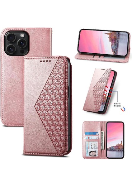 IPhone 15 Için Flip Case Pro Max El Kayışı Standı Günlük Kullanım Eşkenar Dörtgen Şekli (Yurt Dışından)