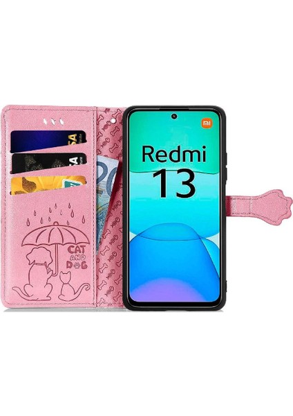 Xiaomi Redmi Için Flip Case 13 4g Deri Kılıf Kısa Kayış Karikatür Hayvanlar (Yurt Dışından)