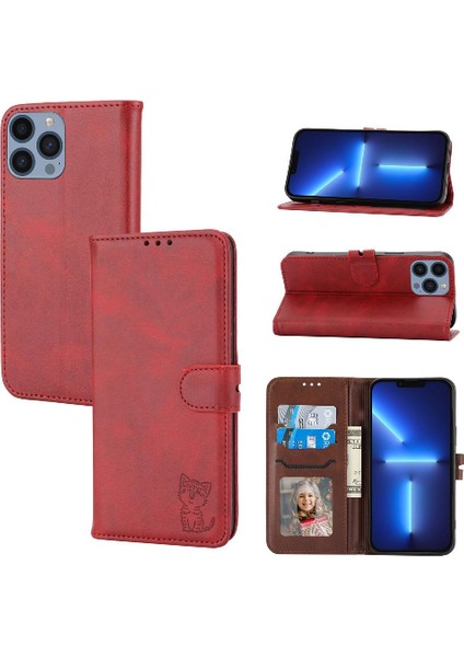 Cüzdan Kılıf iphone 15 Pro Max Tüm Yuvarlak Koruma Kabartmalı Manyetik (Yurt Dışından)