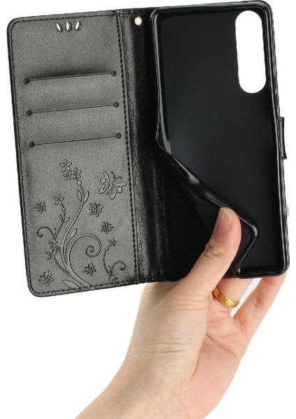 Sony Xperia 5 V Kickstand Kart Tutucu Için Filp Durumda Manyetik Kapatma Bilek (Yurt Dışından) modelleri