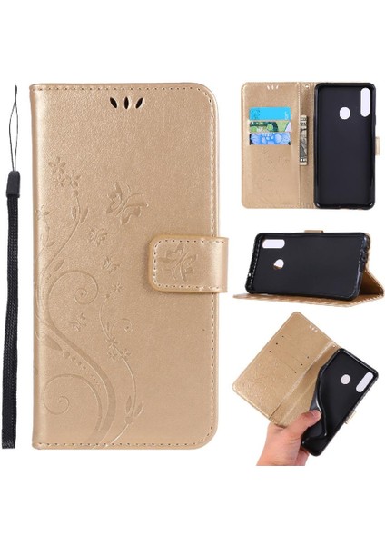 Samsung Galaxy A20S Kickstand Pu Deri Kart Tutucu Bilek Için Filp Durumda (Yurt Dışından)