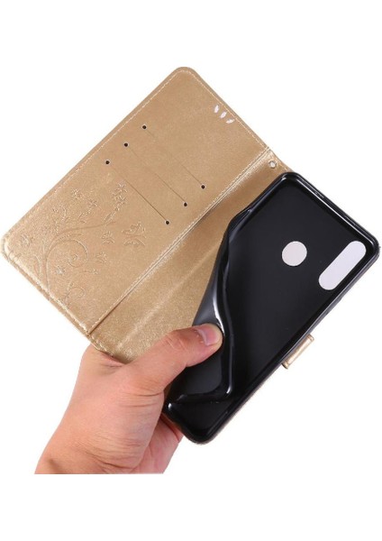 Samsung Galaxy A20S Kickstand Pu Deri Kart Tutucu Bilek Için Filp Durumda (Yurt Dışından)