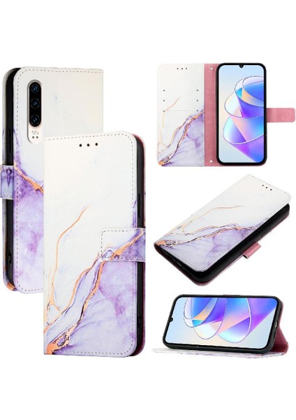 Huawei P30 Kickstand Cüzdan Pu Deri Mermer Desen Için Kılıf (Yurt Dışından)