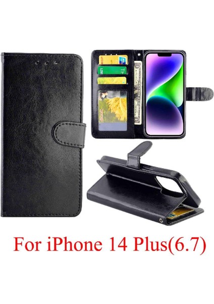 IPhone 14 Için Flip Case Artı Darbeye Dayanıklı Kart Tutucu Kickstand Manyetik Pu (Yurt Dışından)