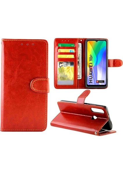 Huawei Y6P Kickstand Pu Deri Darbeye Dayanıklı Kart Tutucu Için Flip Case (Yurt Dışından)