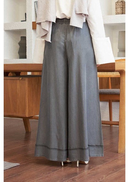 1138-TENSEL Lastikli Bol Paça Pantolon Gri modelleri