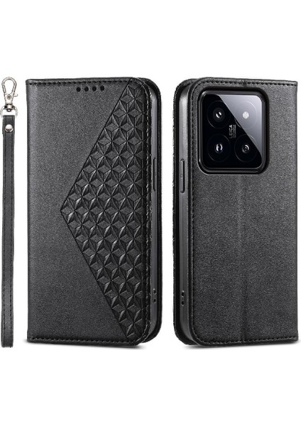 Xiaomi 14 Pro Için Flip Case El Kayışı Standı Eşkenar Dörtgen Şekli Günlük Kullanım Cüzdan (Yurt Dışından)