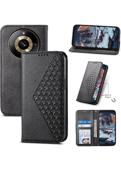 Realme 11 Pro Için Flip Case Standı El Kayışı Eşkenar Dörtgen Şekli Günlük Kullanım Cüzdan (Yurt Dışından)