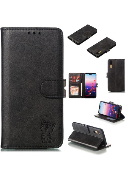 Huawei P20 Için Cüzdan Durumda Tüm Yuvarlak Koruma Kickstand Kart Tutucu (Yurt Dışından)