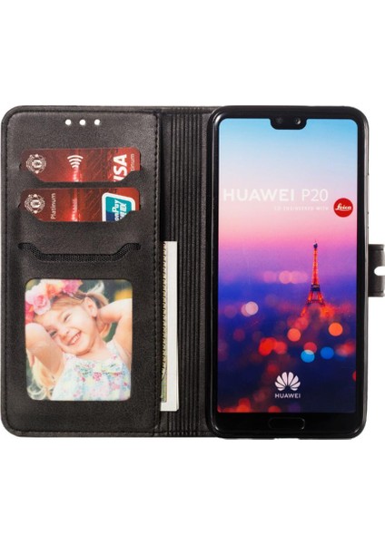 Huawei P20 Için Cüzdan Durumda Tüm Yuvarlak Koruma Kickstand Kart Tutucu (Yurt Dışından)