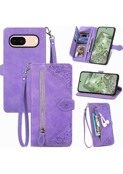 Google Piksel 8A Cüzdan Flip Fermuar Tarzı Iş Çoklu Kart Için Flip Case (Yurt Dışından)