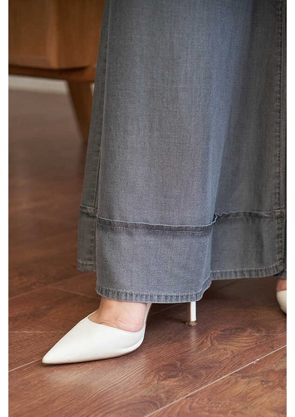 1138-TENSEL Lastikli Bol Paça Pantolon Gri indirimleri