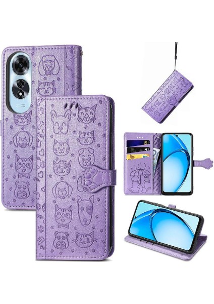 Oppo A60 4g Flip Kapak Için Flip Case Kısa Kayış Deri Kılıf Karikatür (Yurt Dışından)