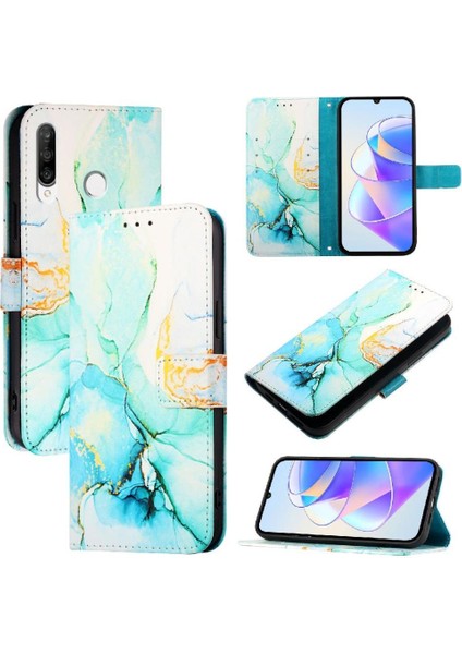 Huawei P30 Pro Kickstand Cüzdan Mermer Desen Pu Deri Kılıf (Yurt Dışından)