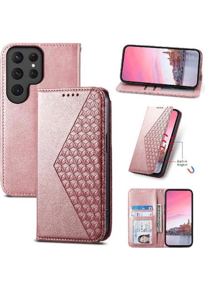 Samsung Galaxy S24 Ultra Cüzdan Eşkenar Dörtgen Şekli El Kayışı Kullanımı Için Flip Case (Yurt Dışından)