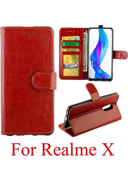 Realme x Kickstand Kart Tutucu Pu Deri Darbeye Dayanıklı Için Flip Case (Yurt Dışından)