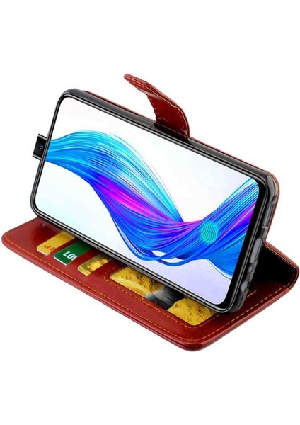 Realme x Kickstand Kart Tutucu Pu Deri Darbeye Dayanıklı Için Flip Case (Yurt Dışından)