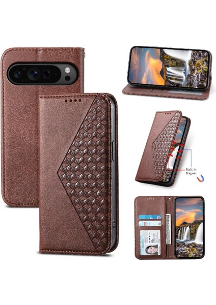 Google Piksel 9 Pro Günlük Kullanım Için Flip Case Standı Cüzdan El Kayışı Eşkenar Dörtgen (Yurt Dışından)
