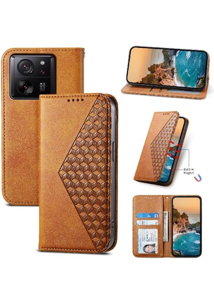 Xiaomi 13T El Kayışı Eşkenar Dörtgen Şekli Günlük Kullanım Standı Cüzdan Için Flip Case (Yurt Dışından)