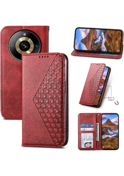 Realme 11 Pro Için Flip Case Standı El Kayışı Eşkenar Dörtgen Şekli Günlük Kullanım Cüzdan (Yurt Dışından)