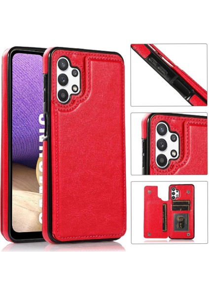 Kart Pu ile Samsung Galaxy A32 5g Çift Manyetik Toka Için Cüzdan Kılıf (Yurt Dışından)