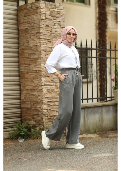 1105-TENSEL Lastikli Pantolon Gri