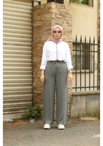 1105-TENSEL Lastikli Pantolon Gri fırsatları