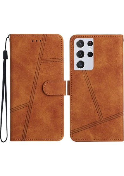 Samsung Galaxy S21 Ultra Cüzdan Pu Deri Kart Yuvaları Tutucu Için Flip Case (Yurt Dışından)