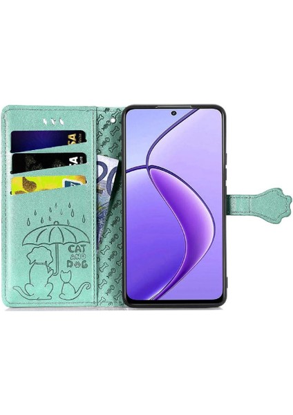 Realme 12 Için Flip Case Deri Kılıf Karikatür Hayvanlar Kısa Kayış Flip (Yurt Dışından)